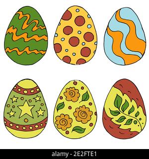 Easter illustration. Happy Easter. A set of hand drawings, Easter eggs. Collection of images of Easter eggs. Yellow-green palette Stock Vector