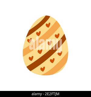 Easter egg decorated with colorful stripes and hearts. Traditional food for the Orthodox and Catholic holidays. Happy easter. Colorful vector illustra Stock Vector