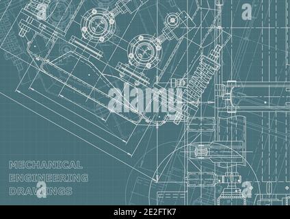 Machine-building industry. Instrument-making Corporate Identity. Technical illustrations, background Stock Vector