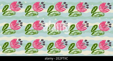 Seamless original pattern. Long colored stripe. Vector abstract hand drawing with stripes of acrylic paints and brushes Stock Vector