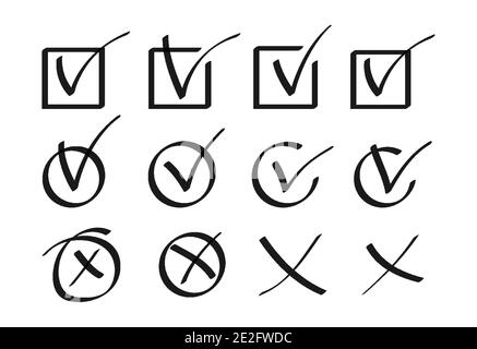 Tick icon set. Stylish check mark icon set in black and white color ...