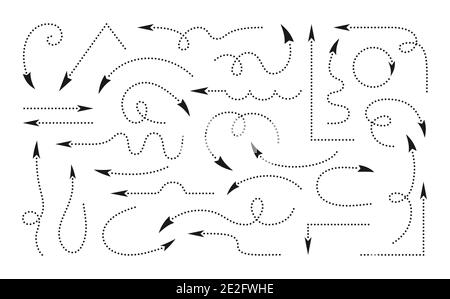 Infographic black arrows hand drawing set. Dynamic different directions pointer point collection. Various curved, arched artistic uneven arrow shapes cursor. Vector signpost design elements Stock Vector