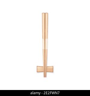 Realistic wooden chopsticks. Chopstick element Asian or oriental traditional culture. Vector isolated on white Stock Vector