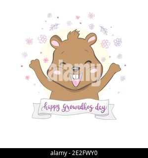 Vector illustration with groundhog and text. Happy Groundhog Day Theme. Stock Vector