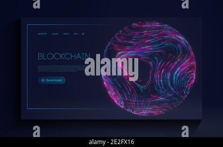 Blockchain cryptocurrency web landing page. Digital currency technology concept. Vector illustration of block chain internet development. Stock Vector