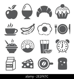 Breakfast and Morning Icons on white background Stock Vector