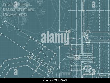Vector engineering illustration. Mechanical engineering drawing. Instrument-making drawings. Computer aided design systems. Technical illustrations, b Stock Vector
