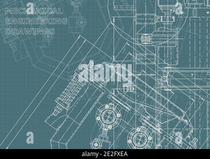 Mechanical engineering drawing. Machine-building industry. Instrument-making drawings. Corporate Identity. Technical illustrations, backgrounds. Bluep Stock Vector