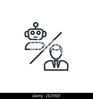 Robots and humans outline vector icon. Thin line black robots and humans icon, flat vector simple element illustration from editable artificial intell Stock Vector