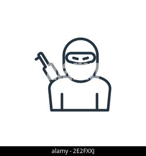 Terrorist outline vector icon. Thin line black terrorist icon, flat vector simple element illustration from editable army concept isolated on white ba Stock Vector