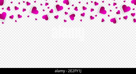 Love border with falling pink hearts, vector frame Stock Vector