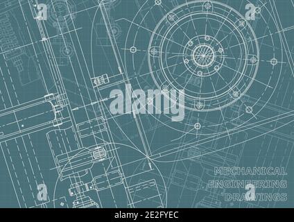 Vector banner. Engineering drawings. Mechanical Corporate Identity. Technical illustration. Blueprint Stock Vector