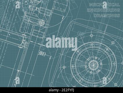Cover, flyer. Vector engineering illustration. Blueprint, banner, background. Instrument-making drawings. Mechanical engineering drawing. Technical il Stock Vector