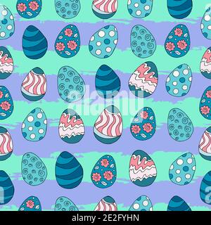 Festive textiles packaging. Seamless pattern, background. Easter illustration. Happy Easter. Blue palette Stock Vector