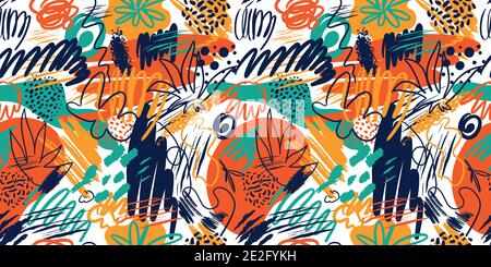Abstract seamless patterns with hand drawn textures in memphis style. Stock Vector