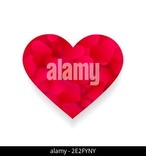 Red heart icon with petals inside 3d effect shape Stock Vector