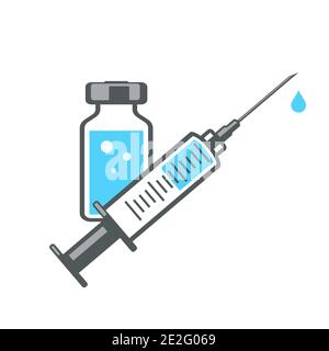 Syringe And Vaccine Vial. Vaccination concept. Medical treatment and healthcare. Medical symbol, vaccination, treatment concept. Isolated vector illus Stock Vector