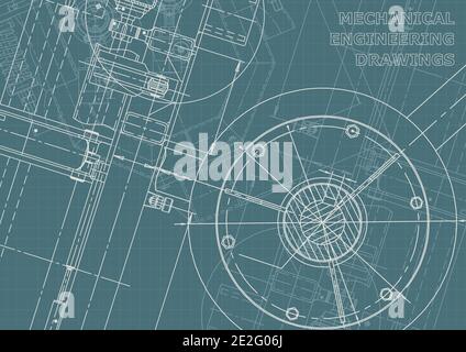 Cover, flyer, banner. Vector engineering illustration. Blueprint, background. Instrument-making Corporate Identity. Mechanical engineering drawing. Te Stock Vector