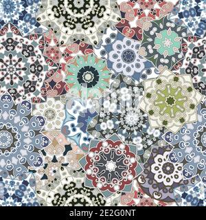 Seamless pattern with floral mandala. Arabic multicolor ornament for printing on fabric ore paper. Stock Vector