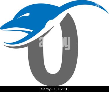 Dolphin with number zero logo icon design concept vector template illustration Stock Vector