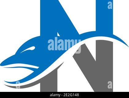 Dolphin with Letter N logo icon design concept vector template illustration Stock Vector