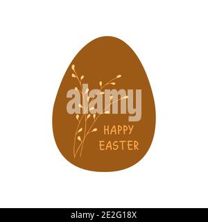 Easter egg decorated with willow twigs and the inscription Happy easter. Traditional food for the Orthodox and Catholic holidays. Palm sunday. Colorfu Stock Vector