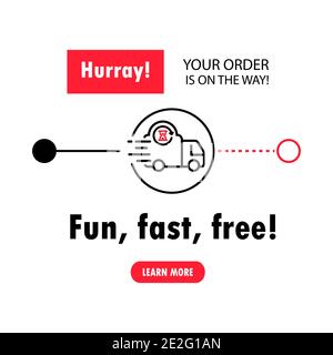 Fast delivery from store to home. Fun, fast, free delivery. Service Icons. Digital online. Delivery route linear icon. Shop global logistic truck van Stock Vector