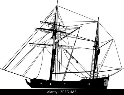 Sailing ship silhouette in black on white background vector graphic Stock Vector