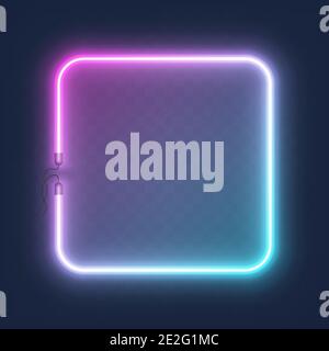 Realistic glowing shape neon square frame isolated on transparent background with place for text. Shining and glowing neon effect with wires, Vector Stock Vector