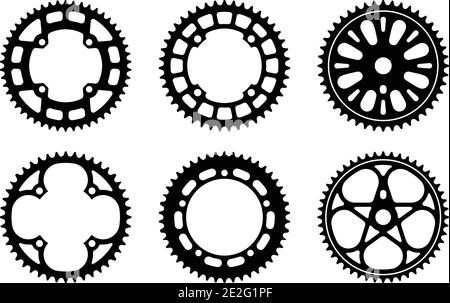 Bicycle chain wheels icons set. Silhouette vector Stock Vector