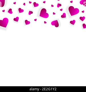Love border with falling pink hearts, vector frame Stock Vector