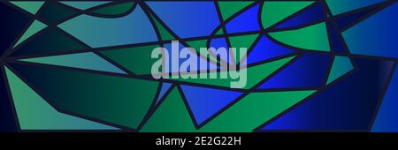 Vector. Abstract background with triangles and other forms. Black lines, blue and green gradient Stock Vector