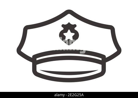 black icon of a police cap on a white background. flat vector illustration. Stock Vector