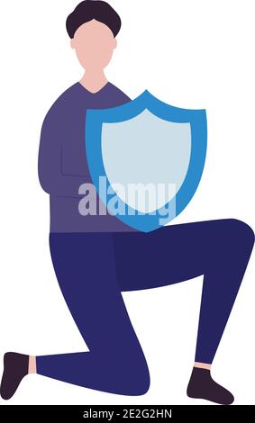 man protecting himself coronavirus with a shield over white background ...