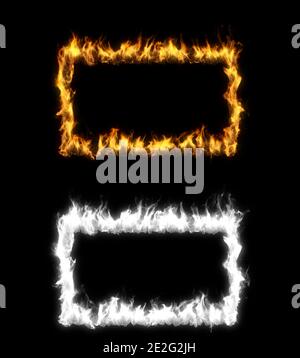 3D illustration of a rectangle shape on fire with alpha layer Stock Photo