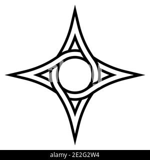Geometric logo four pointed star with a circle inside, vector symbol of the circulation funds, sign of interweaving Stock Vector