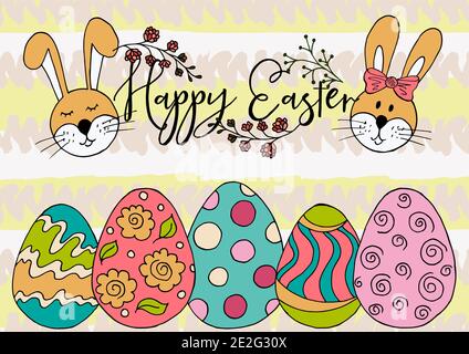 Easter bunny. Easter illustration. Holiday card, wrapping, background. Easter poster, banner. Happy Easter Stock Vector