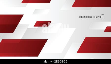 Abstract rectangle gradient red and white colors design of tech template. Overlapping with line artwork geometric decorative background. Stock Vector