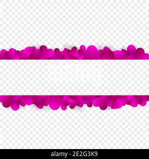 Heart frame vector banner or border, love background with pink hearts confetti or petals. Horizontal header footer template. Valentines day or wedding Stock Vector