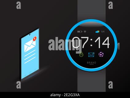 smart watch and smart phone sync Stock Vector