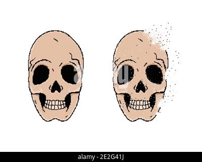 Human skull pixel art isolated on white background Stock Vector