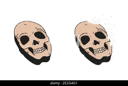 Isometric human skull pixel art isolated on white background Stock Vector