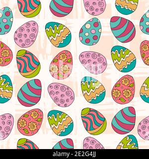 Festive textiles packaging. Seamless pattern, background. Easter illustration. Happy Easter. Hand drawing, eggs. Spring holidays Stock Vector