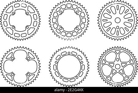 Bicycle chain wheels icons set. Vector thin line Stock Vector