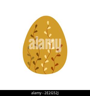 Easter egg decorated with twigs with leaves. Traditional food for the Orthodox and Catholic holidays. Happy easter. Colorful vector illustration isola Stock Vector