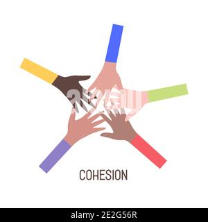 Social cohesion. Hands of people of different nationalities. Day of solidarity of people. Colorful vector isolated illustration in flat style Stock Vector