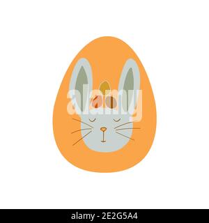 Easter egg with a print in the form of hare and painted eggs on his head. Traditional food for the Orthodox and Catholic holidays. Happy easter. Color Stock Vector