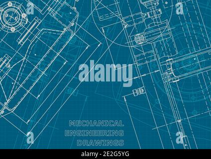 Blueprint. Corporate style. Computer aided design systems. Instrument-making drawings. Mechanical drawing Stock Vector