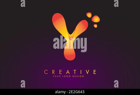 Y Letter Logo Design with Dots. Vector Lettering Illustration of Orange Alphabet with Bubbles. Creative Y letter template. Stock Vector