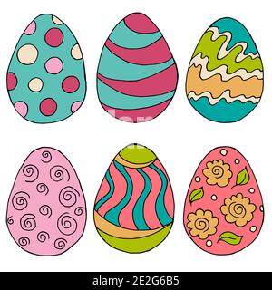 Easter illustration. Happy Easter. A set of hand drawings, Easter eggs Collection of images of Easter eggs. Rose Green Palette Stock Vector